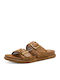 Leather Women's Flat Sandals Tabac Brown
