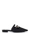Flat Leather Mules in Black Color