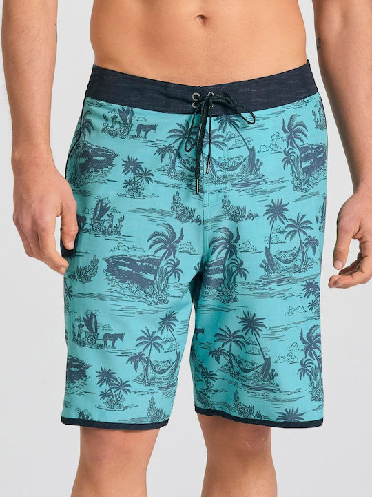 Costum de Baie Bărbătesc Bermude Turcoaz cu Imprimeuri