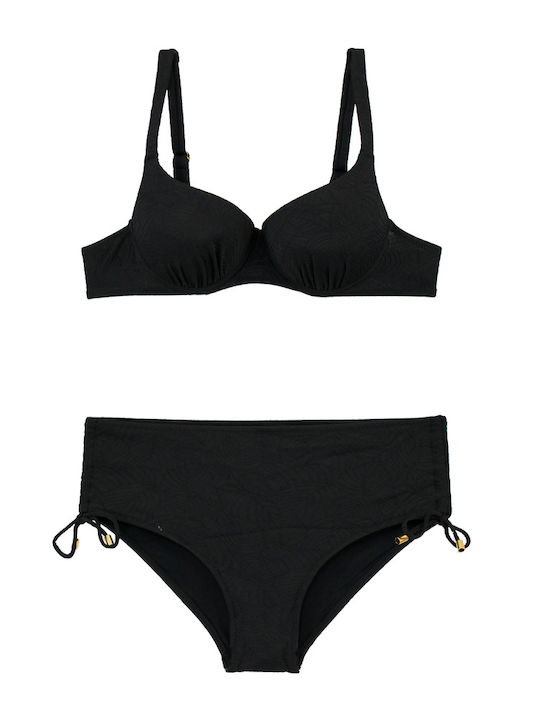 Plus Size Γυναικείο Ανάγλυφο Μαγιό Bikini Μπανέλα Μαύρο