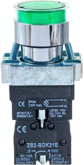 Бутон Φ22 Метален Зелен Светлина 24V Lay5-bw3361