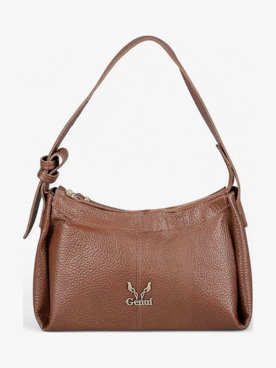 Genui Leather Δερμάτινη Γυναικεία Τσάντα Ώμου Καφέ