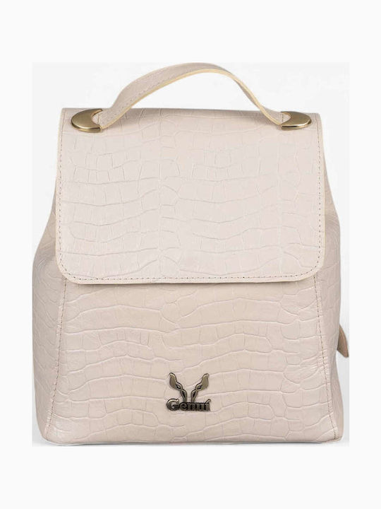 Genui Leather De piele Geantă de damă Rucsac Ecru