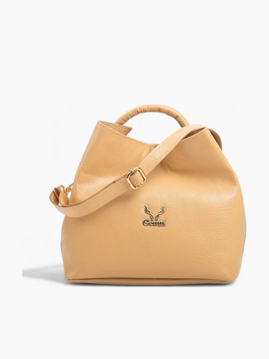 Genui Leather Leather Women's Bag Handbag Beige