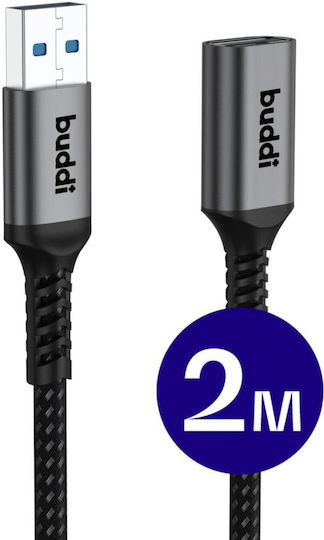 Buddi Cablu USB 2.0 USB-A Male - USB-A Female Negru 2m