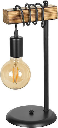 City Lux Holz Vintage Tischlampe für Fassung E27 mit Beige Schirm und Basis