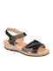 Leather Women's Flat Sandals in Black Color