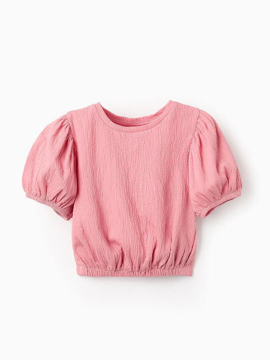 Παιδικό Crop Top Κοντομάνικο Ροζ Ανοιχτό