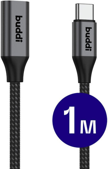 Buddi Braided USB 2.0 Cable USB-C male - USB-C female 60W Black 1m