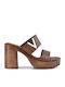 Leather Mules with High Heel in Brown Color