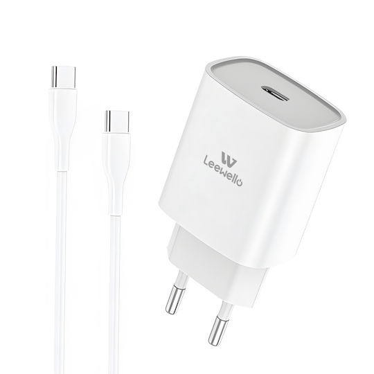 Leewello Ladegerät mit USB-C Anschluss und Kabel USB-C - USB-C 20W Stromlieferung Weißs (LW-328)
