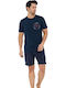 Siyah Inci Men's Summer Pajamas Set Dark Blue