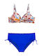 Plus Size Women's Bikini Swimsuit Underwire Tropical Blue Royal