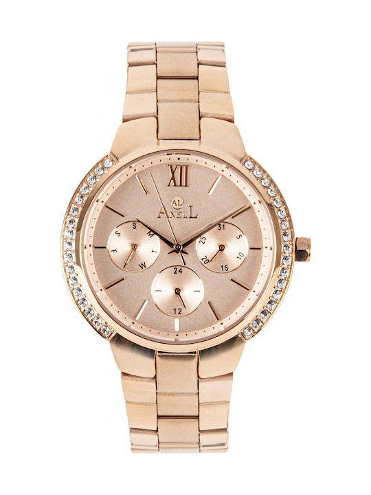Anell Women's Watch Chronograph with Pink Gold Metal Bracelet