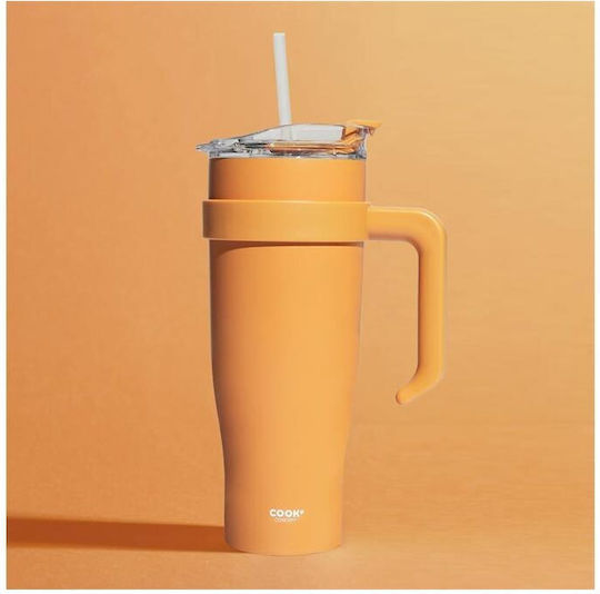 Handled Tumbler Θερμός Ανοξείδωτο 1.2lt Πορτοκαλί με Λαβή και Καλαμάκι