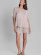 Women's Blouse Satin Short Sleeve Beige 2Pack