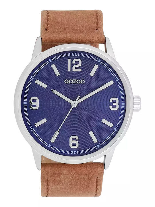 Oozoo Timepieces Ανδρικό Ρολόι 45mm Μπαταρίας με Καφέ Δερμάτινο Λουράκι