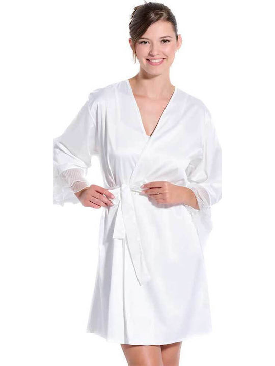 Jeannette Lingerie Χειμερινή Γυναικεία Σατέν Ρόμπα Off White