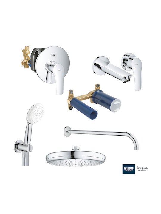 Grohe Set Mischer, Handbrause & Duschkopf für Wandmontage für für Waschbecken Silber