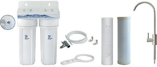Proteas Filter Uf Pro 01 Water Filtration System Double Under Sink Micron 1/4'' with Faucet & Replacement Filter Activated Carbon CTO/ECO-CBVOC1, Polypropylene EW-013-0513