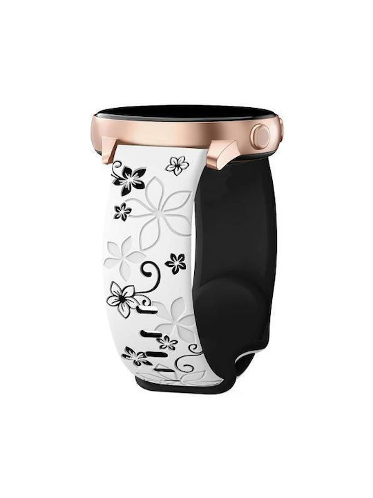 Two-Tone Silicone Strap with Embossed Flower Design for Garmin Venu 2 Plus White Black