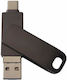 Siks 4 în 1 Stick de Memorie Metalic Capacitate 128 Gb Usb 3.0 Type-C Usb C Lightning 360⁰ Rotativ Impermeabil Compatibil cu Telefoane Dispozitive Porturi Type C Lightning Usb C Compatibilitate Otg Viteză Mare Negru
