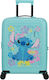 American Tourister Stitch Flowers Kids Cabin Hard Suitcase Blue with 4 Wheels Height 55cm