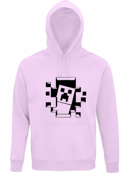 Kinder-Sweatshirt mit Kapuze und Taschen Creamy Pink Minecraft Face