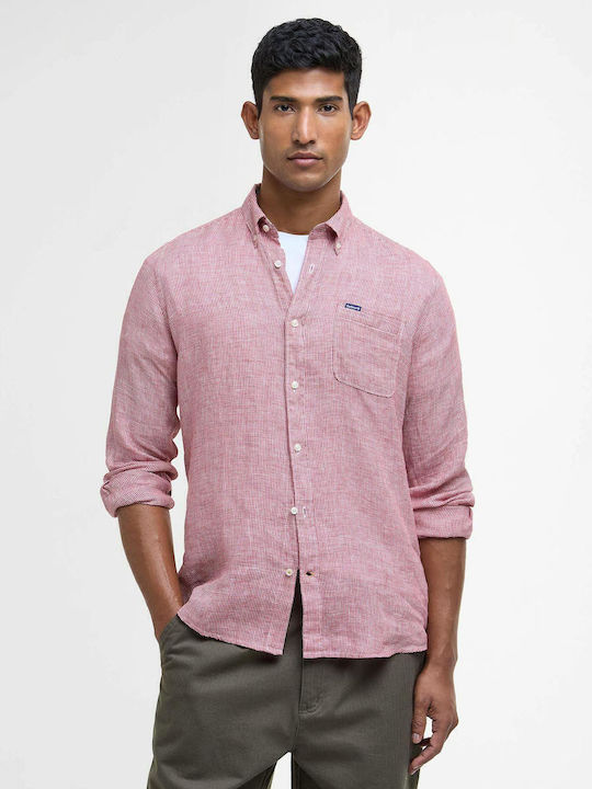 Barbour Linton Long Sleeve Linen Checked Shirt Red