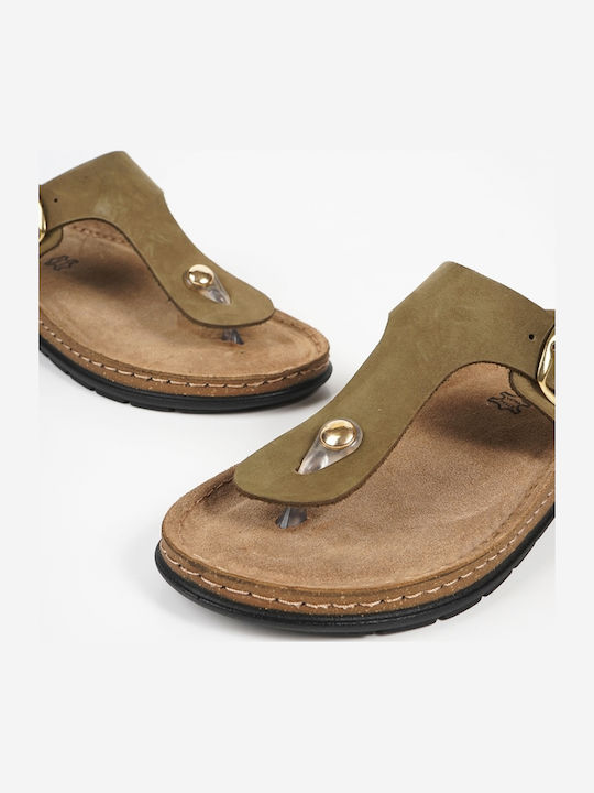 Sunny Sandals Δερμάτινα Γυναικεία Σανδάλια Χακί