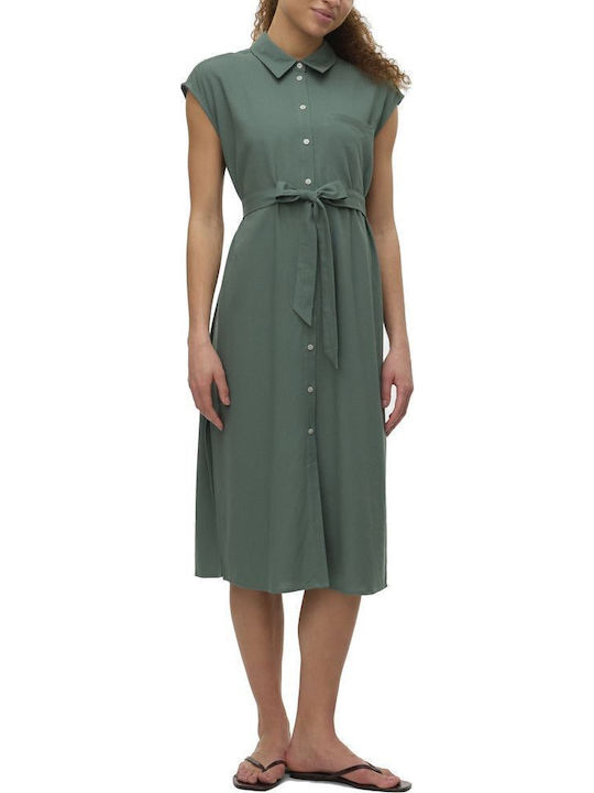 Vero Moda Лятна Midi Рокля-риза Каки