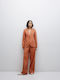 Women's Fabric Trousers with Elastic in Wide Line Orange