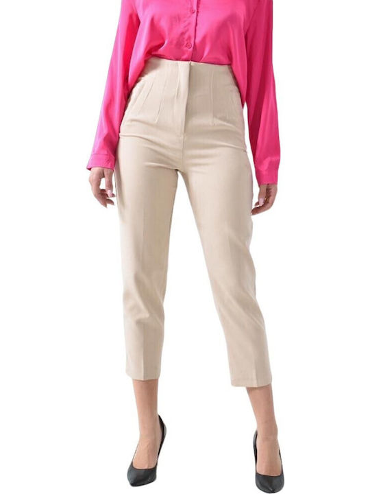 Damen Hoch tailliert Stoff Hose Beige