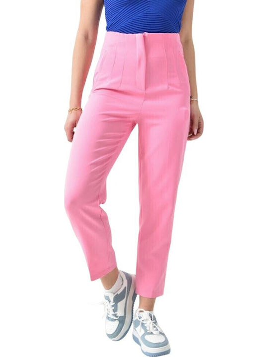 Women's High-waisted Fabric Trousers Regular Fit Pink