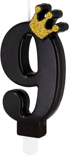 Candle Number 9 Black Gold Crown