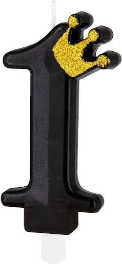 Candle Number 1 Black Gold Crown