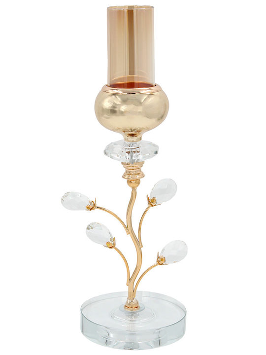 Metal Candle Holder Φ12x36 cm Gold Crystals Amb...