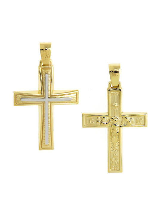 Senzio Belibasakis Men's Gold Cross 14K Double Sided with the Crucified