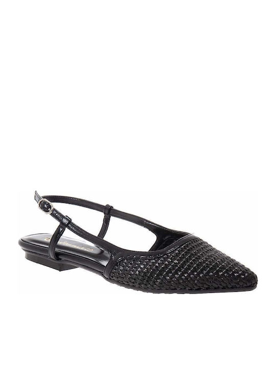 Toutounis Δερμάτινες Γυναικείες Μπαλαρίνες Slingback σε Μαύρο Χρώμα