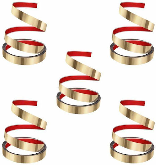 Set 5 benzi decorative autoadezive efect oglindă Siks din oțel inoxidabil placat cu nichel tip rolă autocolant perete tavan podea mobilier dimensiune 200 x 1 cm rezistent la apă auriu