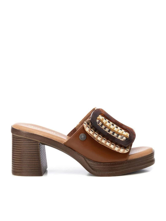 Mules with High Heel in Tabac Brown Color