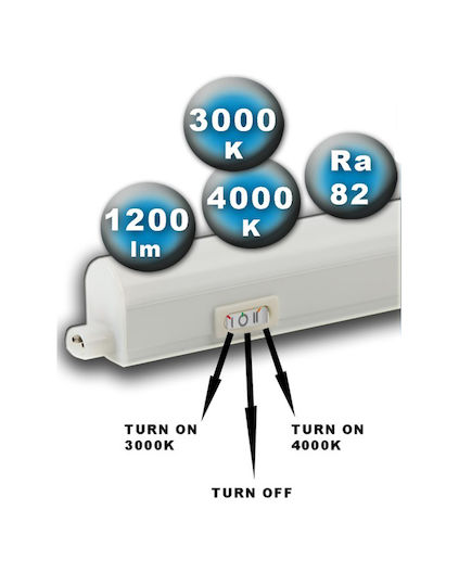 Φωτιστικο Led Τ5 14w 117cm Cct Tunable 3000/4000k 230v 1260 Lm Καλωδιο 1μ Διακοπτη Universe 2-u008761
