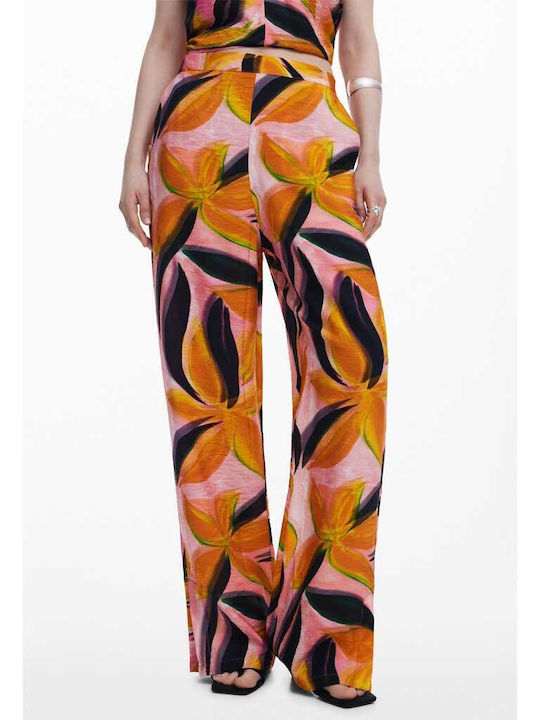 Women's Fabric Trousers with Elastic Pink/black