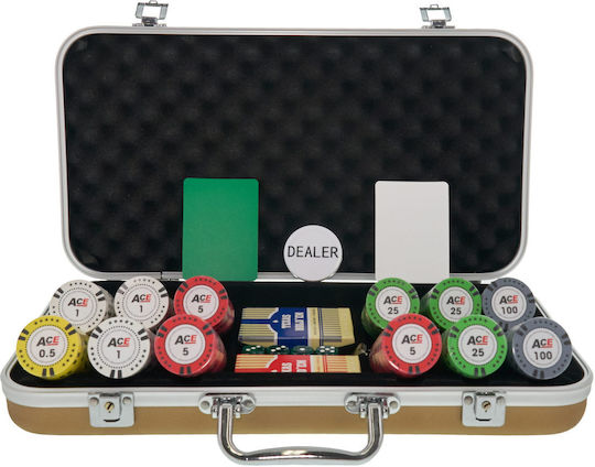 Σετ 300 Τεμ Αριθμημένες Μάρκες Poker Ace 14gr Βαλίτσα Πολυτελείας Abs Gold