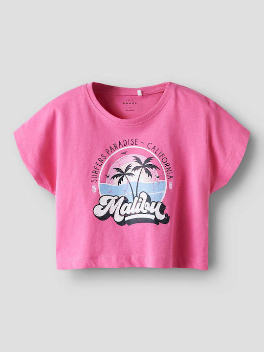 Name It Kids' Crop Top Short Sleeve Fuchsia Malibu
