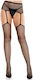 Leg Avenue Lace Stockings Cross Garter Belt Black