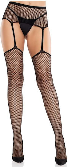 Leg Avenue Lace Stockings Cross Garter Belt Black