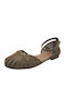 Leather Women's Flat Sandals Anatomic with Strap in Green Color