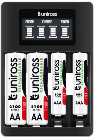 Uniross Ucu002a Бърз 2ч Usb Зарядно за Батерии АА ААА Включва 4xaa 2100 Батерия