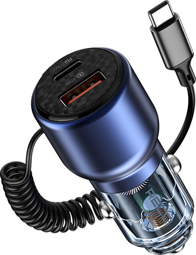 Recci Φορτιστής Αυτοκινήτου 110W Γρήγορης Φόρτισης με Θύρες: 1xUSB 1xType-C μαζί με Καλώδιο Type-C Μπλε